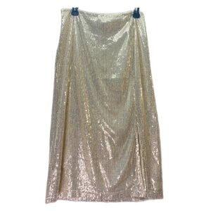 Glamorous Gold Christmas Party Skirt Midi Sequin Sexy 7” Slit Mob Wife Classical
